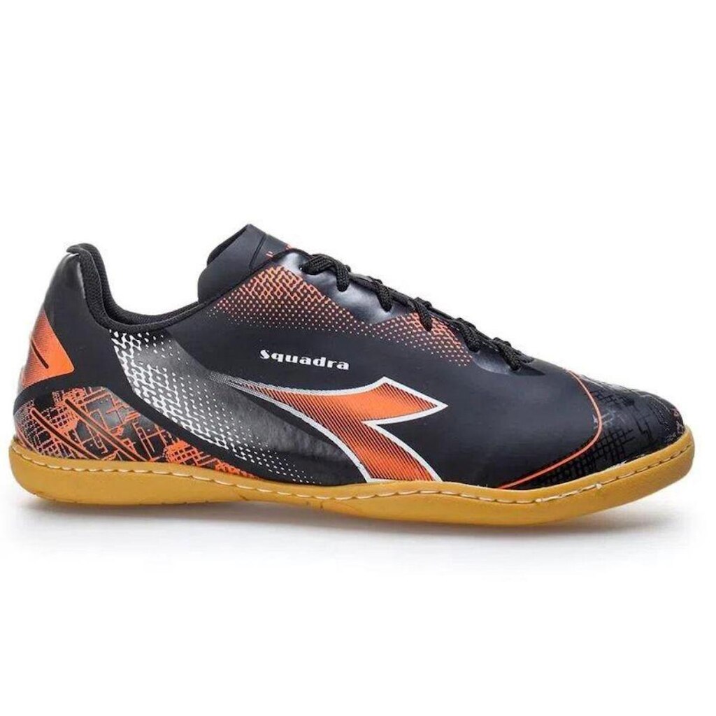 Tênis Futsal Diadora Squadra Preto e Laranja Original Costurado