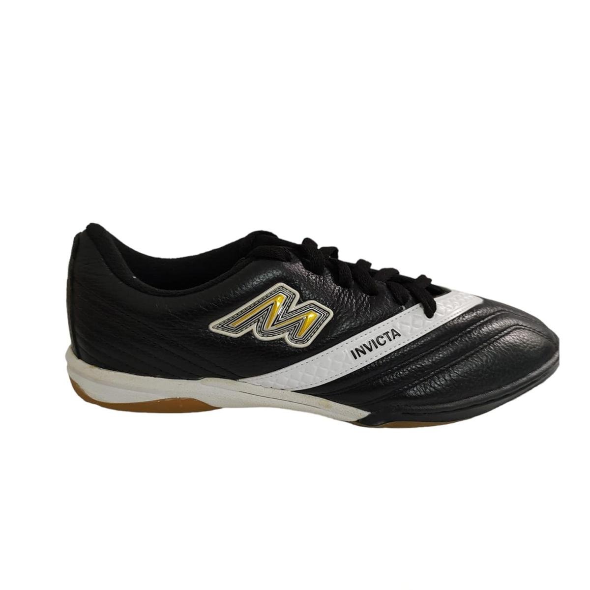 Tênis Futsal Mathaus Invicta Couro Costurada Amortecedor - Preto