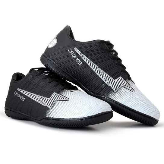 Tenis Futsal Quadra Cronos Futebol Adulto Sola Costurada - Preto+Branco Menor preço em Tenis Futsal Quadra Cronos Futebol Adulto Sola Costurada - Preto+Branco