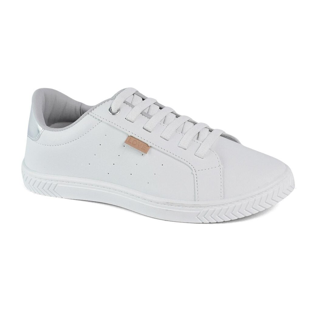 Tênis Godiva Feminino Microfuros Cadarço Branco Prata