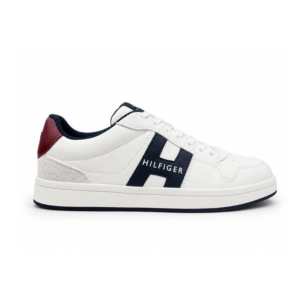 Tênis H Low Cut Lace Up Sneaker Masculino Branco e Vermelho