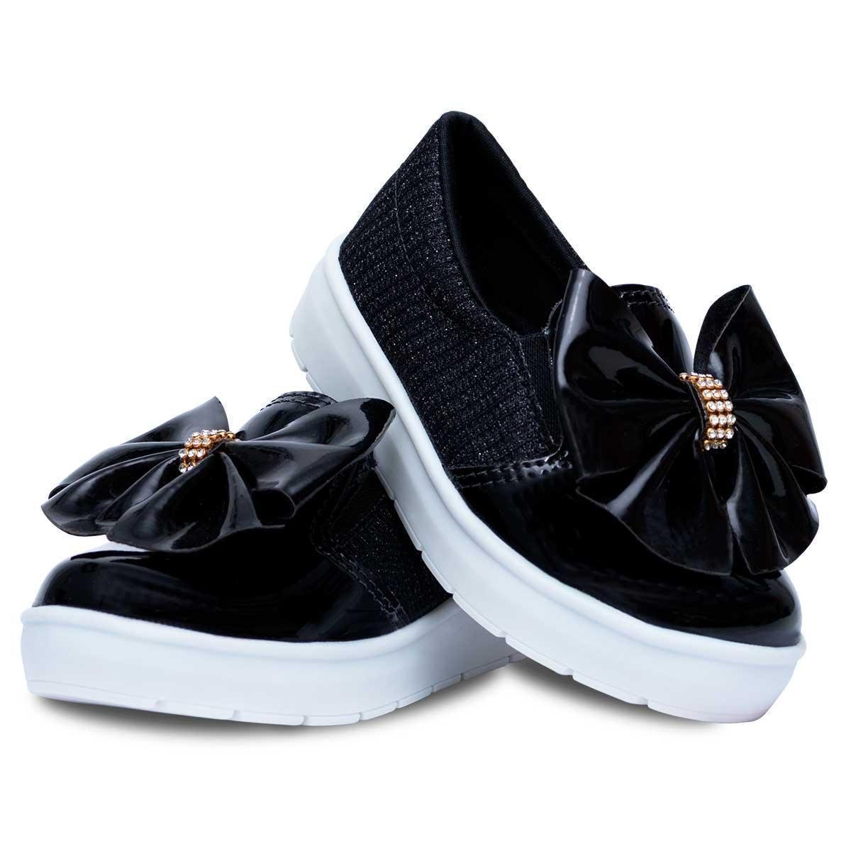 Tenis Iate Slip Infantil Feminino Casual Calce Facil Preto