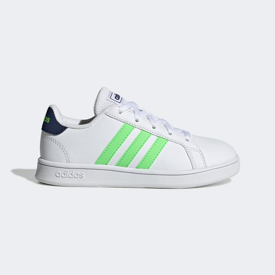 Tênis Infantil Adidas Grand Cano Baixo Court - Branco+Verde Menor preço em Tênis Infantil Adidas Grand Cano Baixo Court - Branco+Verde