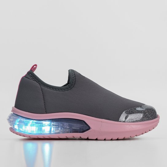 Tênis Infantil Bibi Com Led Feminino - Cinza+Rosa Menor preço em Tênis Infantil Bibi Com Led Feminino - Cinza+Rosa