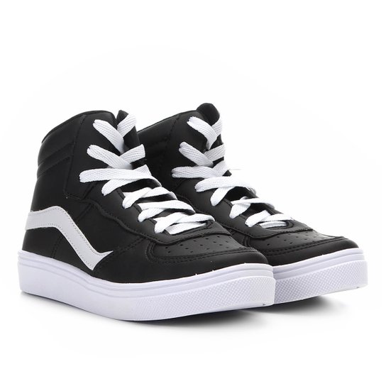 Tênis Infantil Cano Alto Happy Luck Zig Zag Lateral Masculino - Preto e Branco Menor preço em Tênis Infantil Cano Alto Happy Luck Zig Zag Lateral Masculino - Preto e Branco