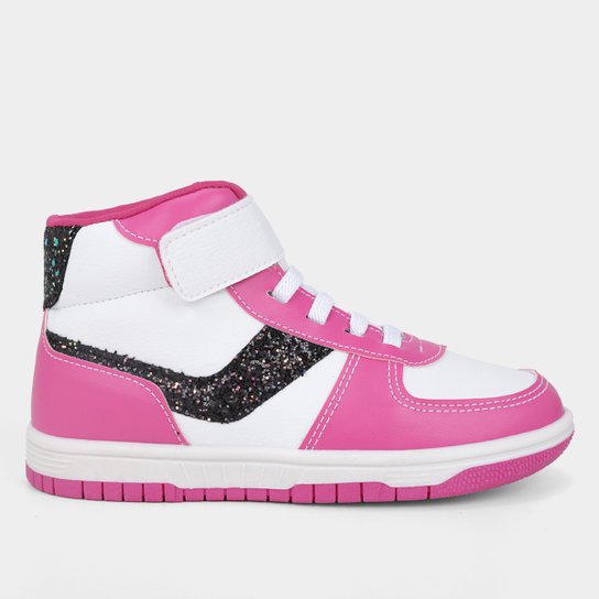 Tênis Infantil Cano Médio Kurz Glitter Menina - Branco+Pink Menor preço em Tênis Infantil Cano Médio Kurz Glitter Menina - Branco+Pink