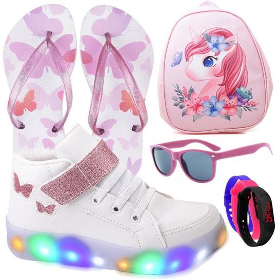 Tenis Infantil De Led Botinha Borboleta Meninas Feminino + Mochila Chinelo Oculos Relogio - Branco é ruim? Tenis Infantil De Led Botinha Borboleta Meninas Feminino + Mochila Chinelo Oculos Relogio - Branco é boa?