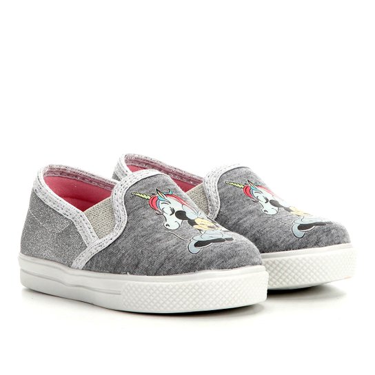 Tênis Infantil Disney Slip on Minnie Gliter - Cinza