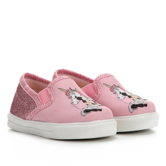 Tênis Infantil Disney Slip on Minnie Gliter - Rosa