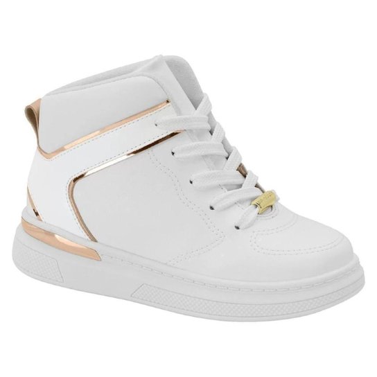 Tênis Infantil Feminino Botinha Casual Cano Médio Molekinha 2553.104 - Branco+dourado Menor preço em Tênis Infantil Feminino Botinha Casual Cano Médio Molekinha 2553.104 - Branco+dourado