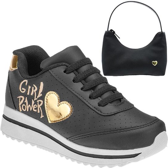 Tênis Infantil Feminino Com Bolsinha Club happy - Preto Menor preço em Tênis Infantil Feminino Com Bolsinha Club happy - Preto