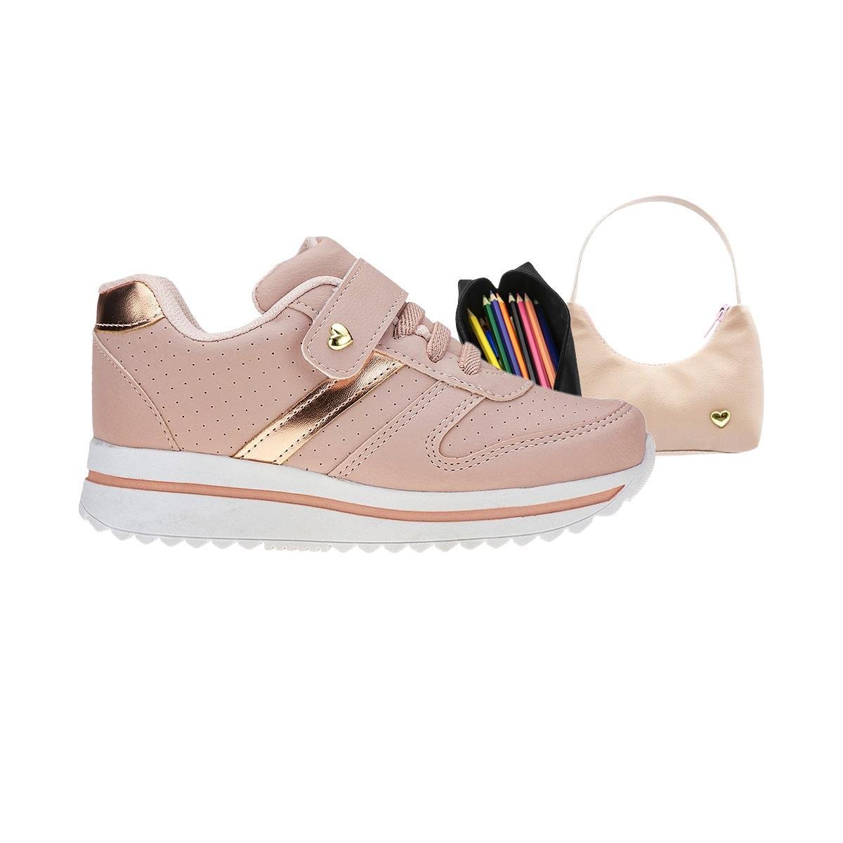 Tênis Infantil Feminino de Menina Tamanho 24 ao 34 - Tênis Escolar e Casual Com Estojo E Bolsa Menor preço em Tênis Infantil Feminino de Menina Tamanho 24 ao 34 - Tênis Escolar e Casual Com Estojo E Bolsa