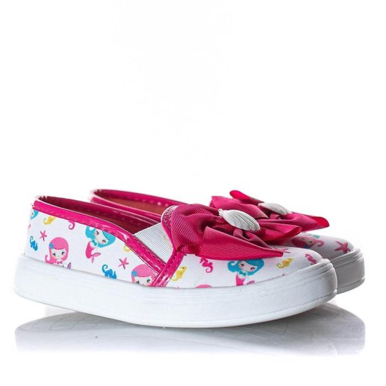 Tênis Infantil Feminino Iate Sereia Laço Moda Men - Branco+Pink Menor preço em Tênis Infantil Feminino Iate Sereia Laço Moda Men - Branco+Pink