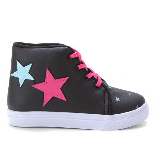 Tênis Infantil Kurz Cano Médio Star Girl Feminino - Preto+Pink Menor preço em Tênis Infantil Kurz Cano Médio Star Girl Feminino - Preto+Pink