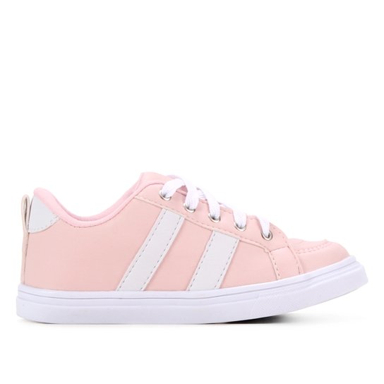 Tênis Infantil Kurz Listrado Feminino - Rosa+Branco Menor preço em Tênis Infantil Kurz Listrado Feminino - Rosa+Branco