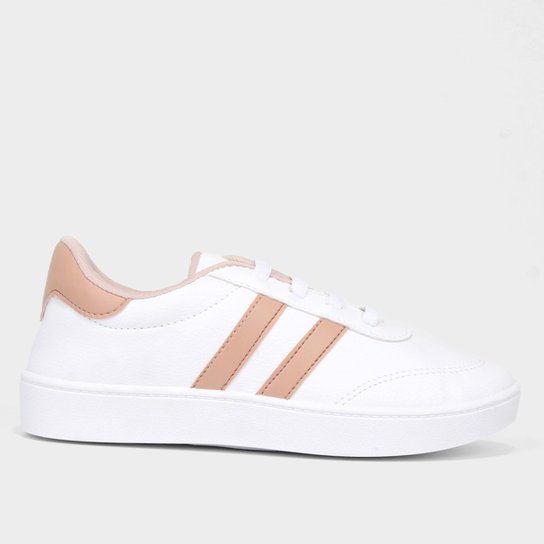 Tênis Infantil Kurz Listrado Menina - Branco+Rosa Menor preço em Tênis Infantil Kurz Listrado Menina - Branco+Rosa