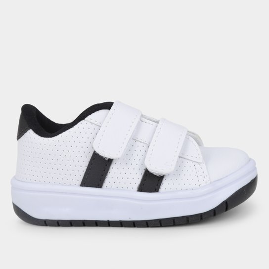 Tênis Infantil Kurz Listras Com Tira Autocolante Menino - Branco+Preto Menor preço em Tênis Infantil Kurz Listras Com Tira Autocolante Menino - Branco+Preto