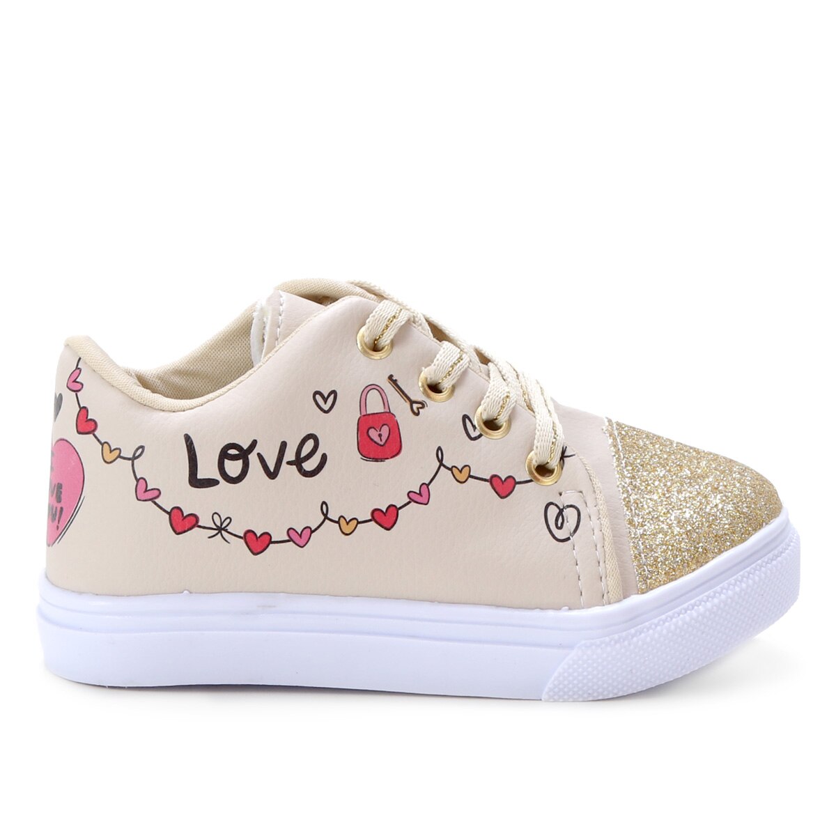 Tênis Infantil Kurz Love Glitter Feminino - Bege | Netshoes