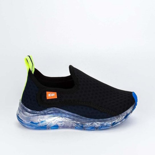 Tênis Infantil Led Kidy Light Calce Fácil Preto e - Azul Escuro Menor preço em Tênis Infantil Led Kidy Light Calce Fácil Preto e - Azul Escuro