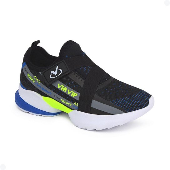 Tênis Infantil Masculino Calce Fácil Plastisol Juvenil - Preto+Azul Menor preço em Tênis Infantil Masculino Calce Fácil Plastisol Juvenil - Preto+Azul