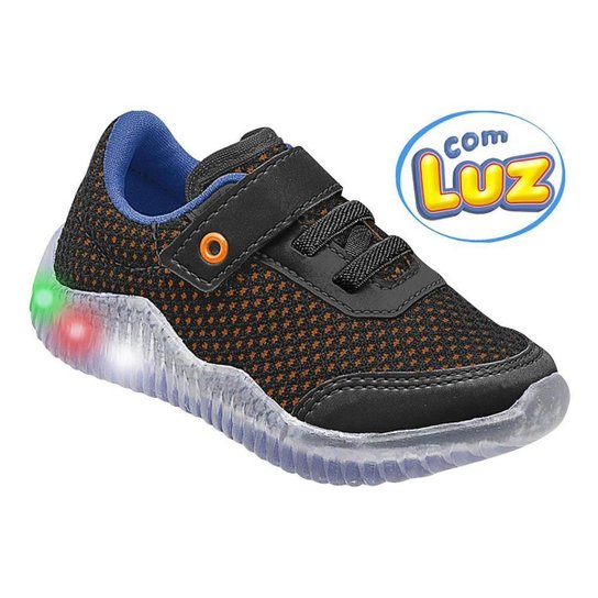 Tênis Infantil Masculino Pé com Pé Calce Fácil com Luzes Led Menino - Preto Menor preço em Tênis Infantil Masculino Pé com Pé Calce Fácil com Luzes Led Menino - Preto