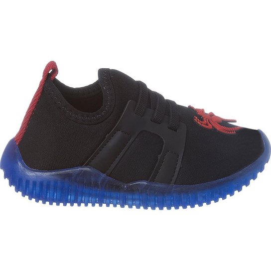 Tênis Infantil Masculino Pé com Pé Com Luzinha Led Aranha Super Herói Menino - Preto Menor preço em Tênis Infantil Masculino Pé com Pé Com Luzinha Led Aranha Super Herói Menino - Preto