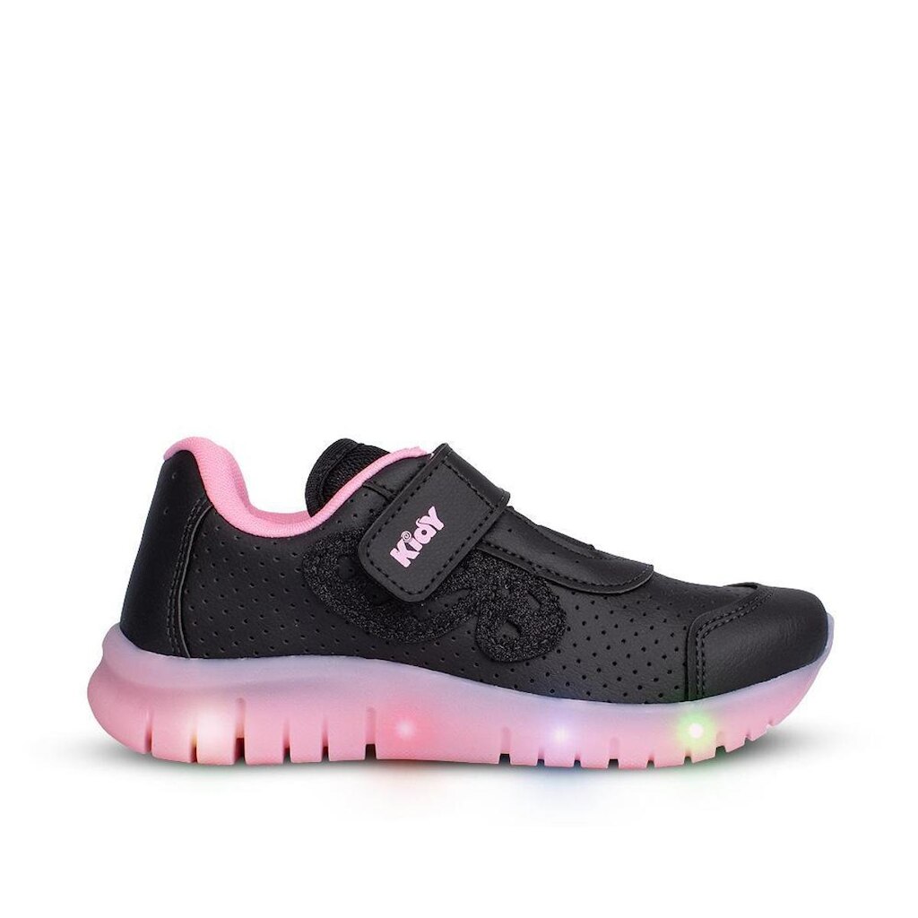 Tênis Infantil Menina Kidy Light Fun Preto e Rosa Pisca-Pisca e Velcro