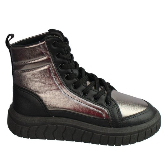 Tênis Infantil Menina Pampili 562.005 Tweenie Gloss - Prata+Preto Menor preço em Tênis Infantil Menina Pampili 562.005 Tweenie Gloss - Prata+Preto