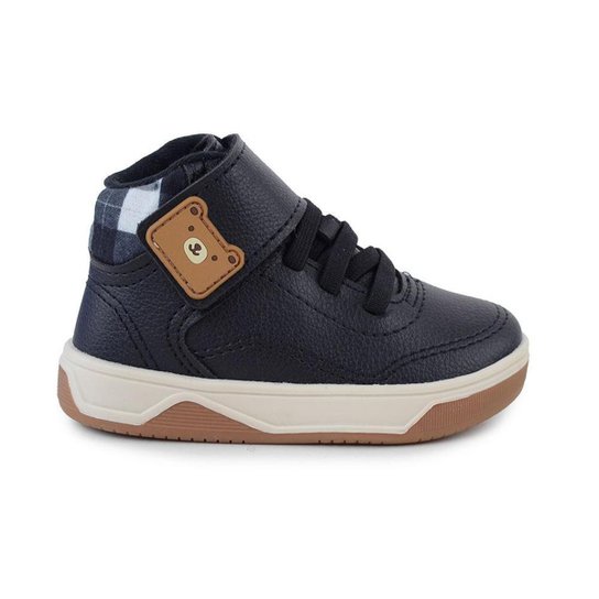 Tênis Infantil Molekinho Cano Alto Fecho Contato Urso Xadrez Preto - Preto Menor preço em Tênis Infantil Molekinho Cano Alto Fecho Contato Urso Xadrez Preto - Preto