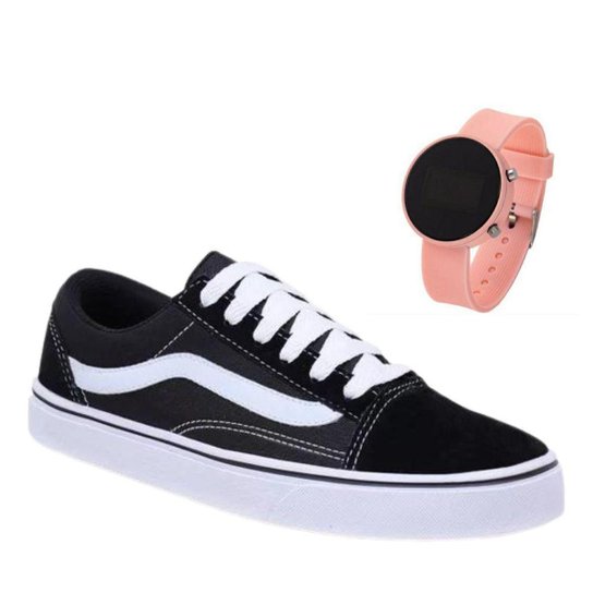 Tênis Infantil Old School Skate + Relógio Feminino Pulso Redondo - Preto Menor preço em Tênis Infantil Old School Skate + Relógio Feminino Pulso Redondo - Preto