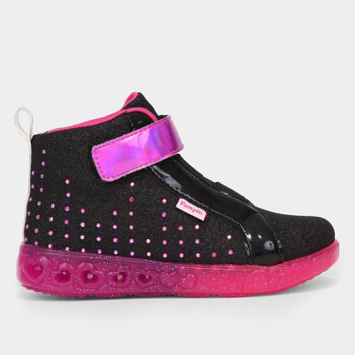 Tênis Infantil Pampili Cano Alto Com Led Menina Preto Netshoes
