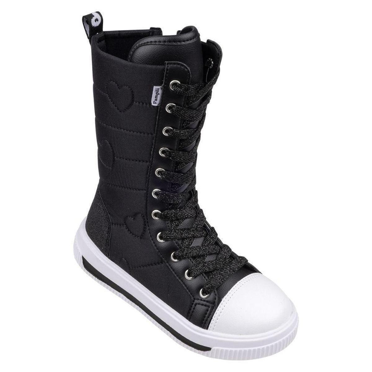 Tênis Infantil Pampili Menina Cano Alto - Preto | Netshoes