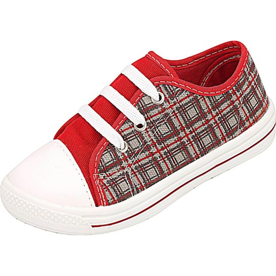 Tênis Infantil Plis Calçados Casual Masculino - Cinza+Vermelho