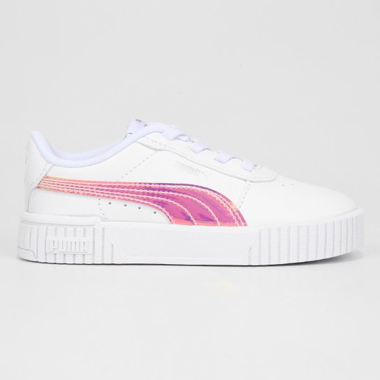 Tênis Infantil Puma Carina 2.0 Holo Ac Menina - Branco+prata Menor preço em Tênis Infantil Puma Carina 2.0 Holo Ac Menina - Branco+prata