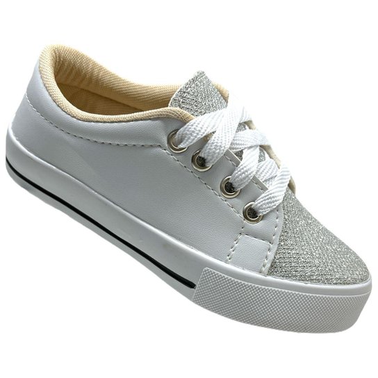 Tenis Infantil Star Feminino Brilho Casual Blogueira Moda - Branco Menor preço em Tenis Infantil Star Feminino Brilho Casual Blogueira Moda - Branco