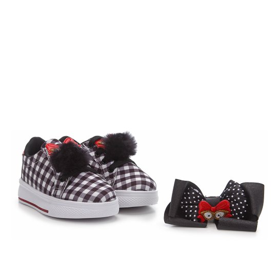Tênis Infantil Tininha Elástico Com Enfeite E Presilha Laço Combinando Xadrez Feminino - Preto+Branco Menor preço em Tênis Infantil Tininha Elástico Com Enfeite E Presilha Laço Combinando Xadrez Feminino - Preto+Branco