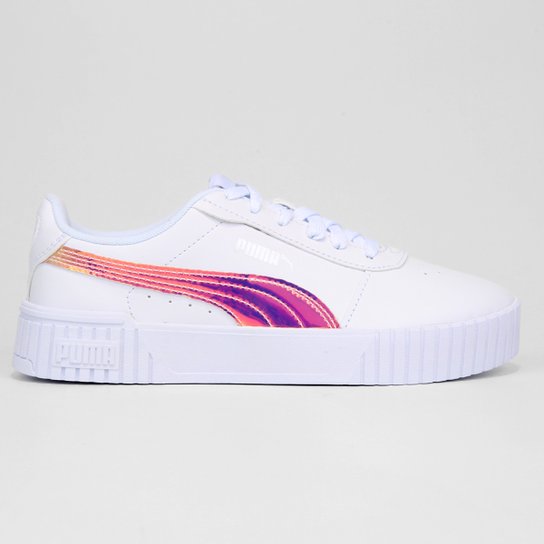 Tênis Juvenil Puma Carina 2.0 Holo Feminino - Branco+prata Menor preço em Tênis Juvenil Puma Carina 2.0 Holo Feminino - Branco+prata