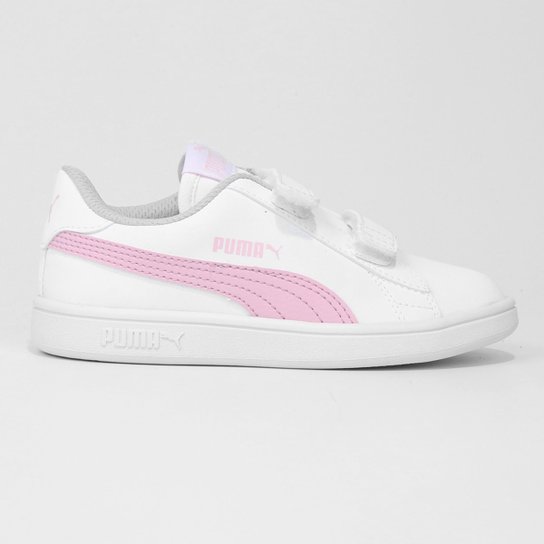 Tênis Juvenil Puma Smash Menina - Branco+Rosa Menor preço em Tênis Juvenil Puma Smash Menina - Branco+Rosa