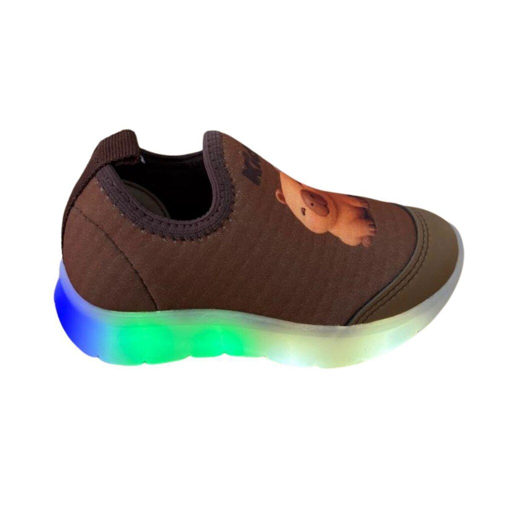 Tênis Kidy Flex Light Luzes Capivara Marrom Infantil