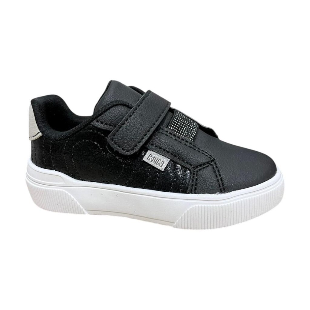 Tenis Klin Infantil Meninas Preto Prata Com Velcro