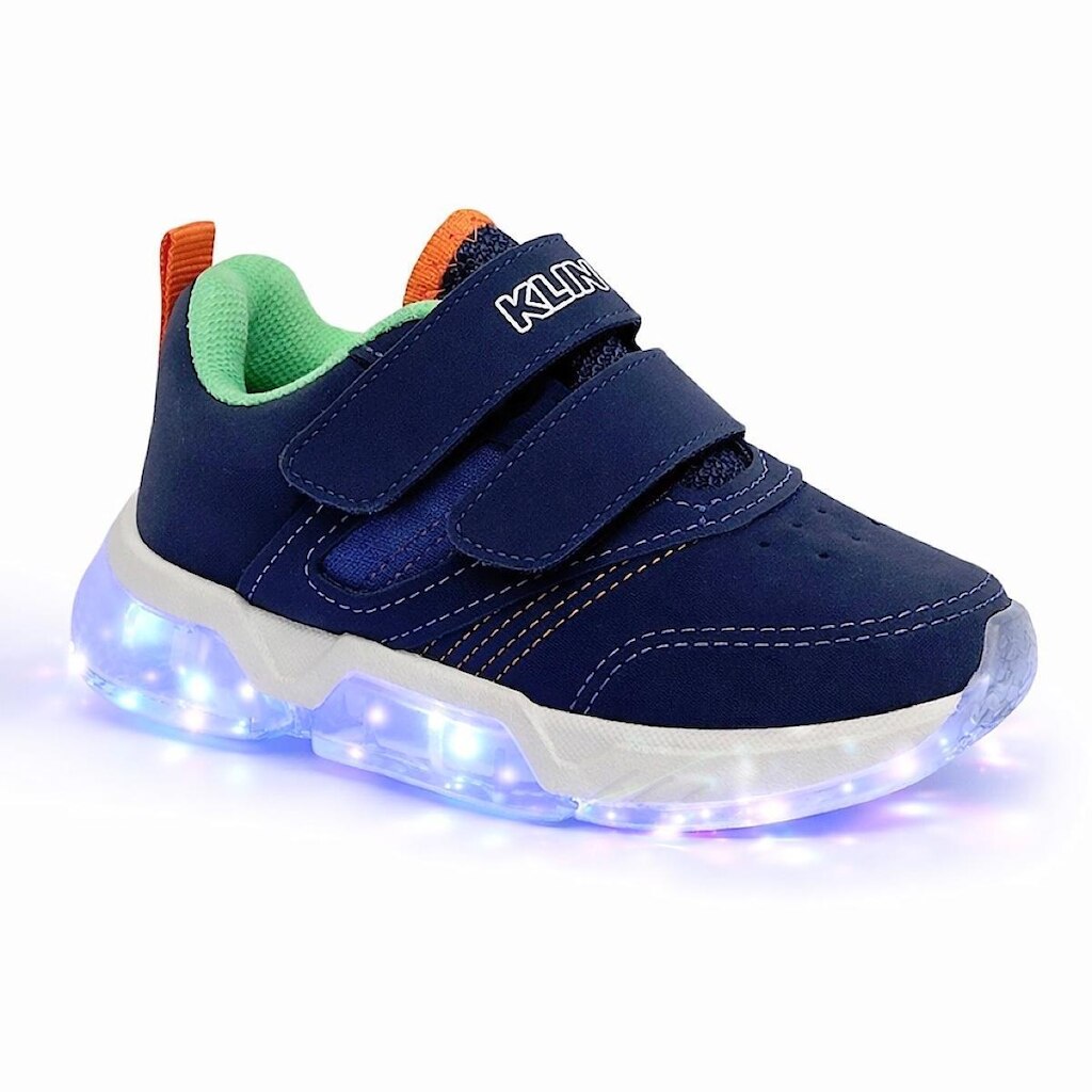 Tênis Klin Light Com LED 604064 Marinho/Laranja
