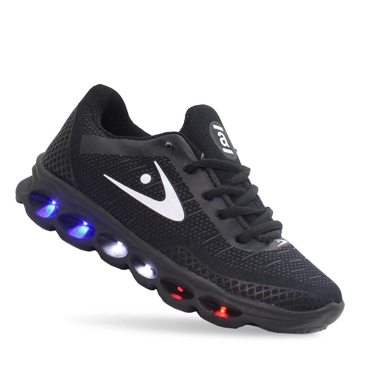 Tenis Led Luz Pisca Preto Infantil Masculino Meninos Preto