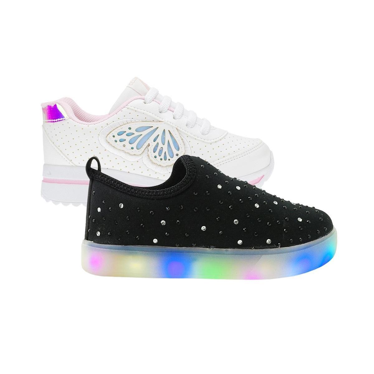 Tênis Led Luzinha Infantil Menina - KIT 2 PARES Tam 24 ao 34 Menor preço em Tênis Led Luzinha Infantil Menina - KIT 2 PARES Tam 24 ao 34