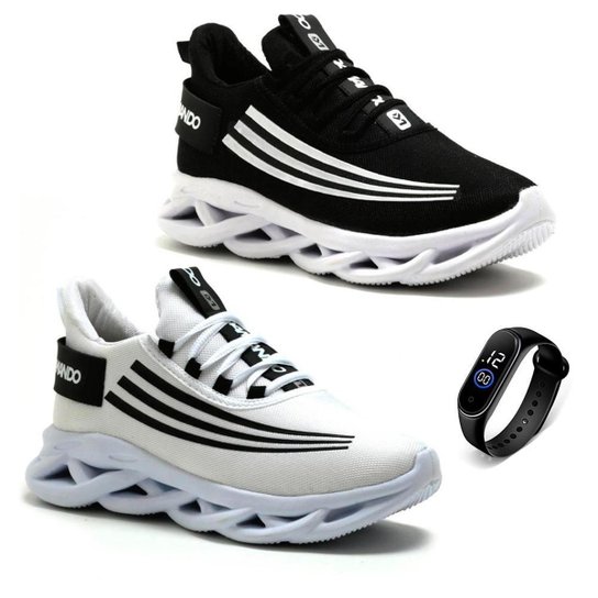 Tênis Masculino Academia Palmilha EVA + Relógio Digital Kit - Preto+Branco é ruim? Tênis Masculino Academia Palmilha EVA + Relógio Digital Kit - Preto+Branco é boa?