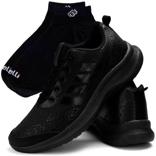 Tênis Masculino Caminhada Esportivo SapatoFran Polo Running + Par de Meias - Preto Menor preço em Tênis Masculino Caminhada Esportivo SapatoFran Polo Running + Par de Meias - Preto