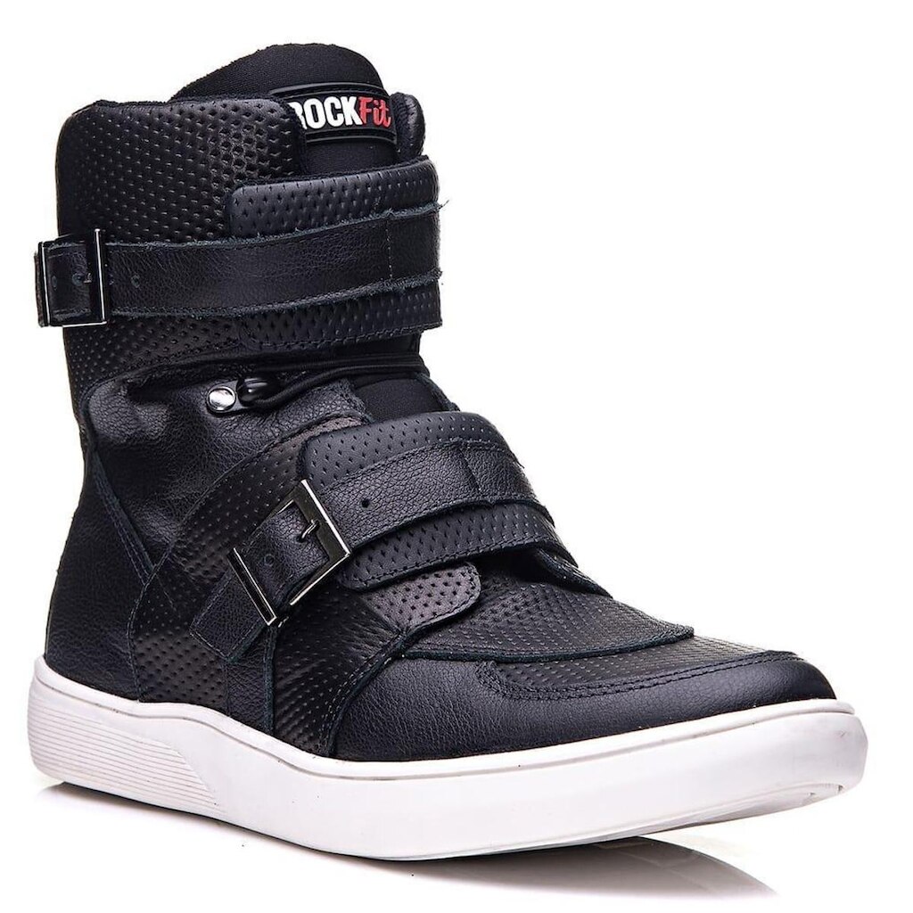 Tênis Masculino Cano Alto RockFit Ramones Couro Fivelas