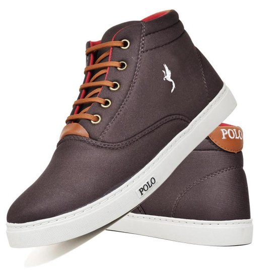 Tênis Masculino Casual Botinha Cano Alto Sapatenis Polo - Marrom Menor preço em Tênis Masculino Casual Botinha Cano Alto Sapatenis Polo - Marrom