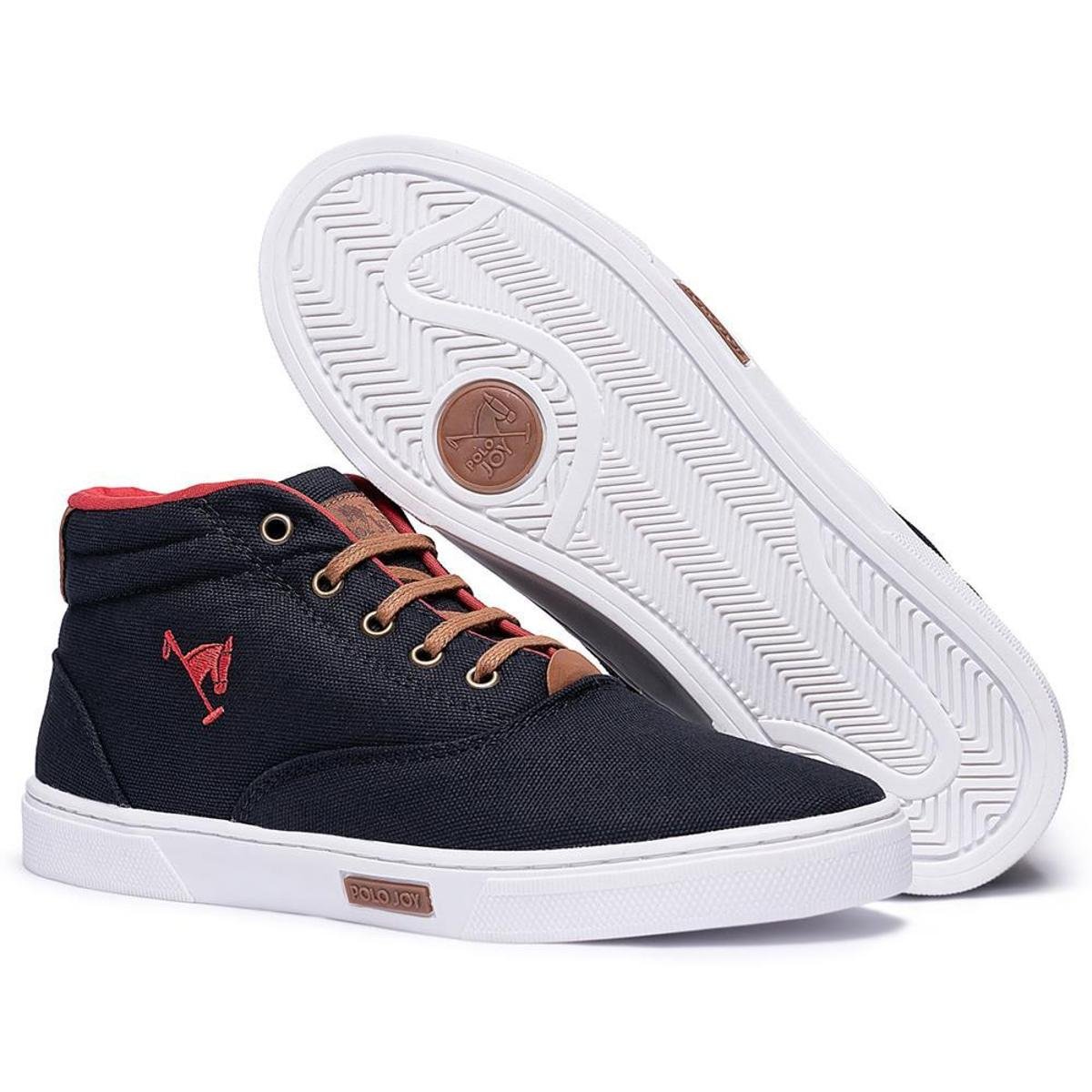 Tênis Masculino Casual Cano Alto Sola Reta Cadarço Polo Joy Menor preço em Tênis Masculino Casual Cano Alto Sola Reta Cadarço Polo Joy