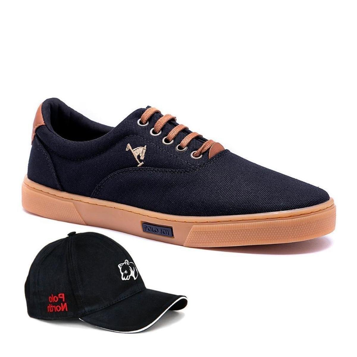 Shoe Polo Joy Original Tenis Masculino Casual Em Lona Polo Joy Solado Reto  Boné Preto