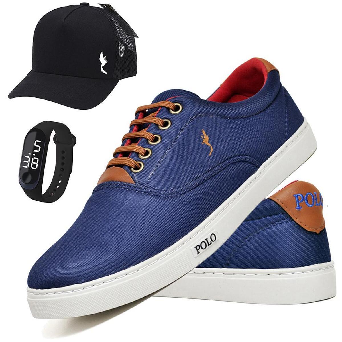 Tênis Masculino Casual Sapatenis Polo Blu Kit Com Boné E Relogio ! - Azul |  Netshoes